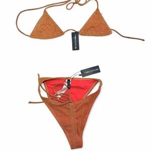 PRETTYLITTLETHING PRETTY LITTLE THING #NWT Orange sparkly bikini set